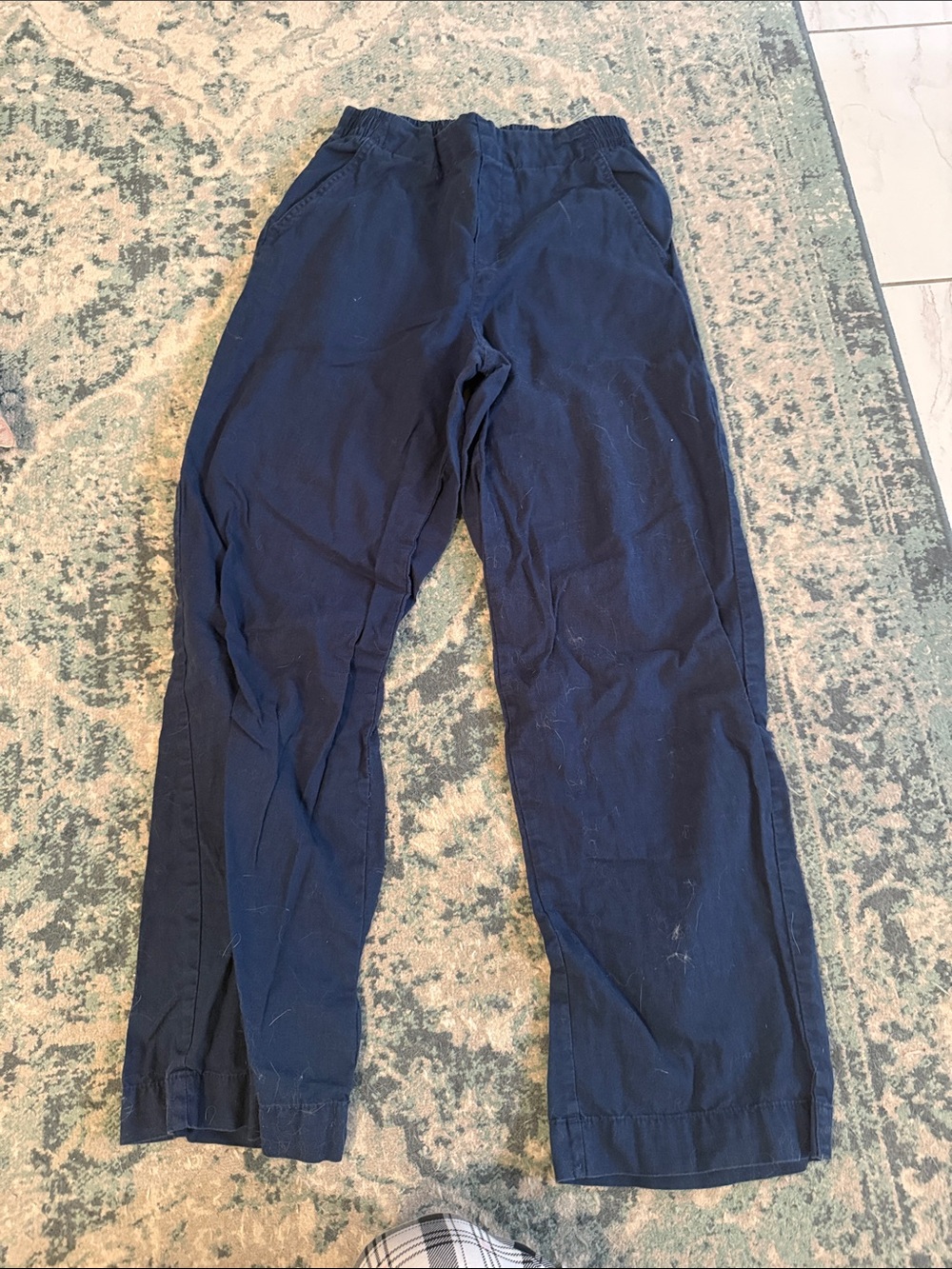 Navy Elastic-Waist Casual Pants